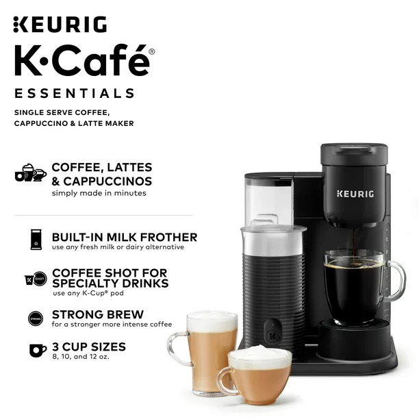 Keurig K-Cafe Essentials Single Serve K-Cup Pod Coffee, Latte and Cappuccino Maker, Black