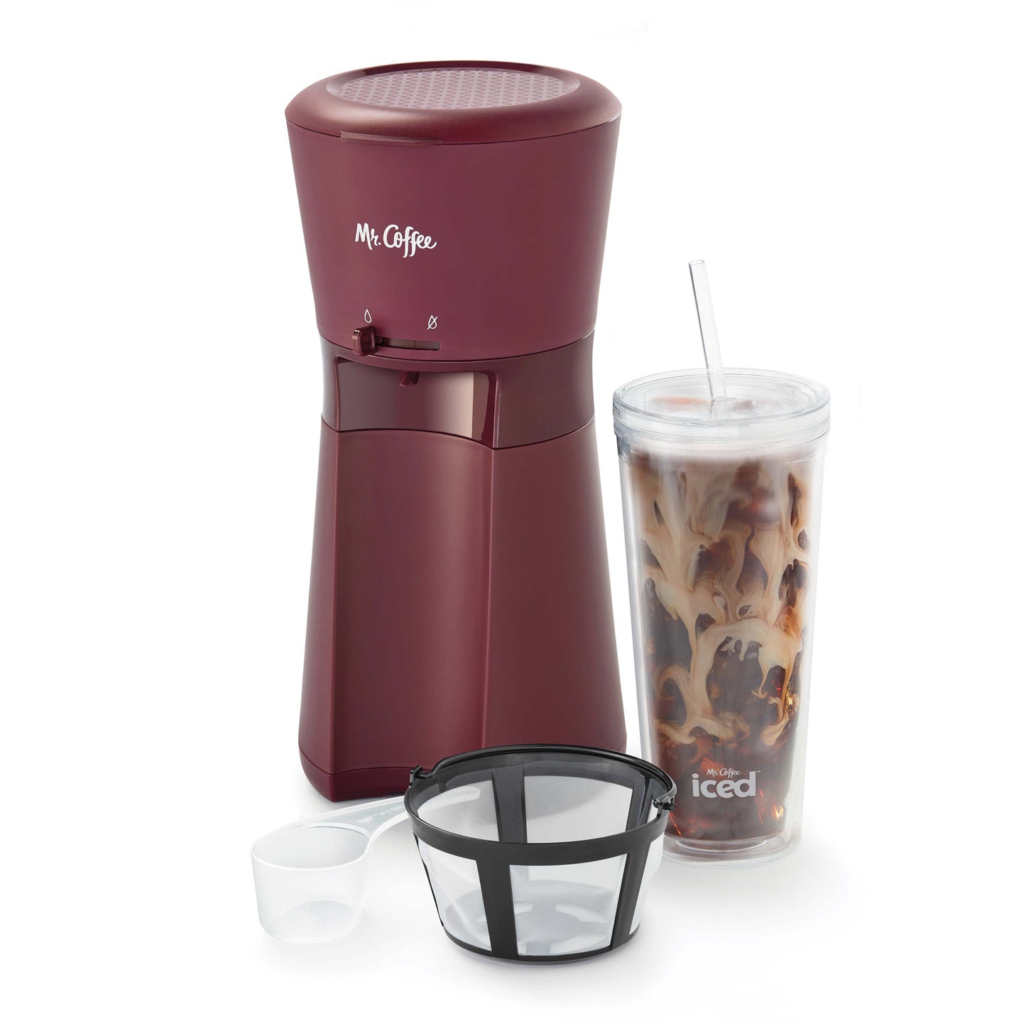 Mr. Coffee® Iced™ Coffee Maker with Reusable Tumbler and Coffee Filter, Burgundy