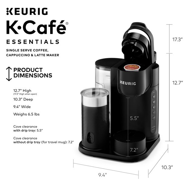 Keurig K-Cafe Essentials Single Serve K-Cup Pod Coffee, Latte and Cappuccino Maker, Black