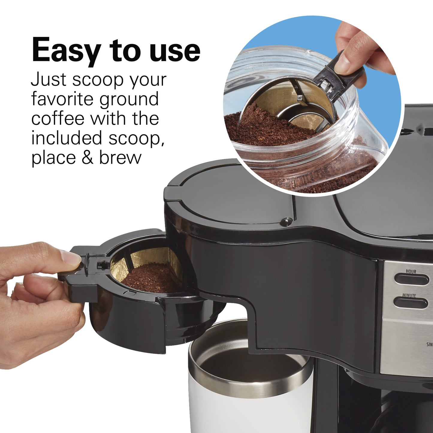 Hamilton Beach 2-Way Programmable Coffee Maker, Single-Serve and 12-Cup Pot, Stainless Steel, Glass Carafe, 47650