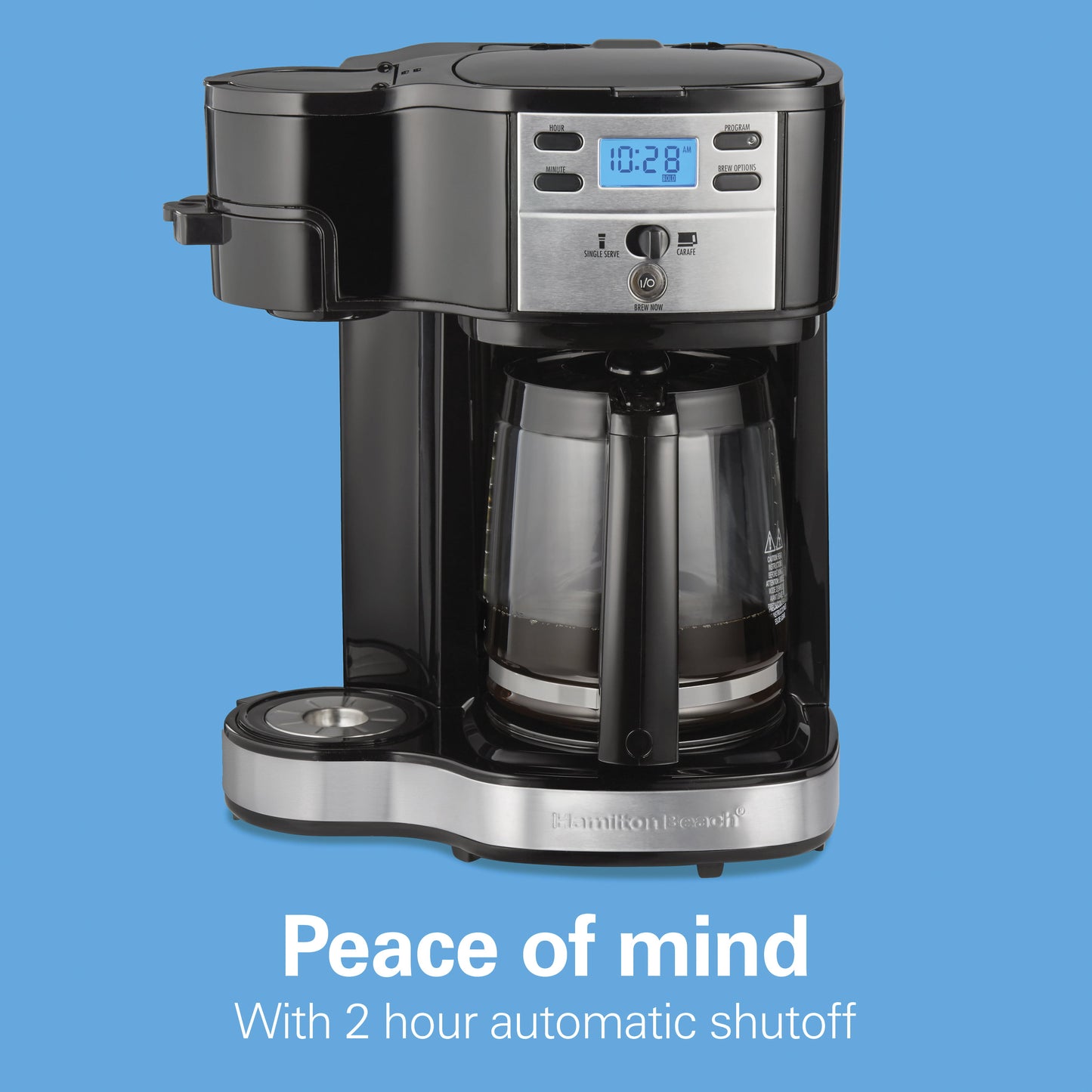 Hamilton Beach 2-Way Programmable Coffee Maker, Single-Serve and 12-Cup Pot, Stainless Steel, Glass Carafe, 47650