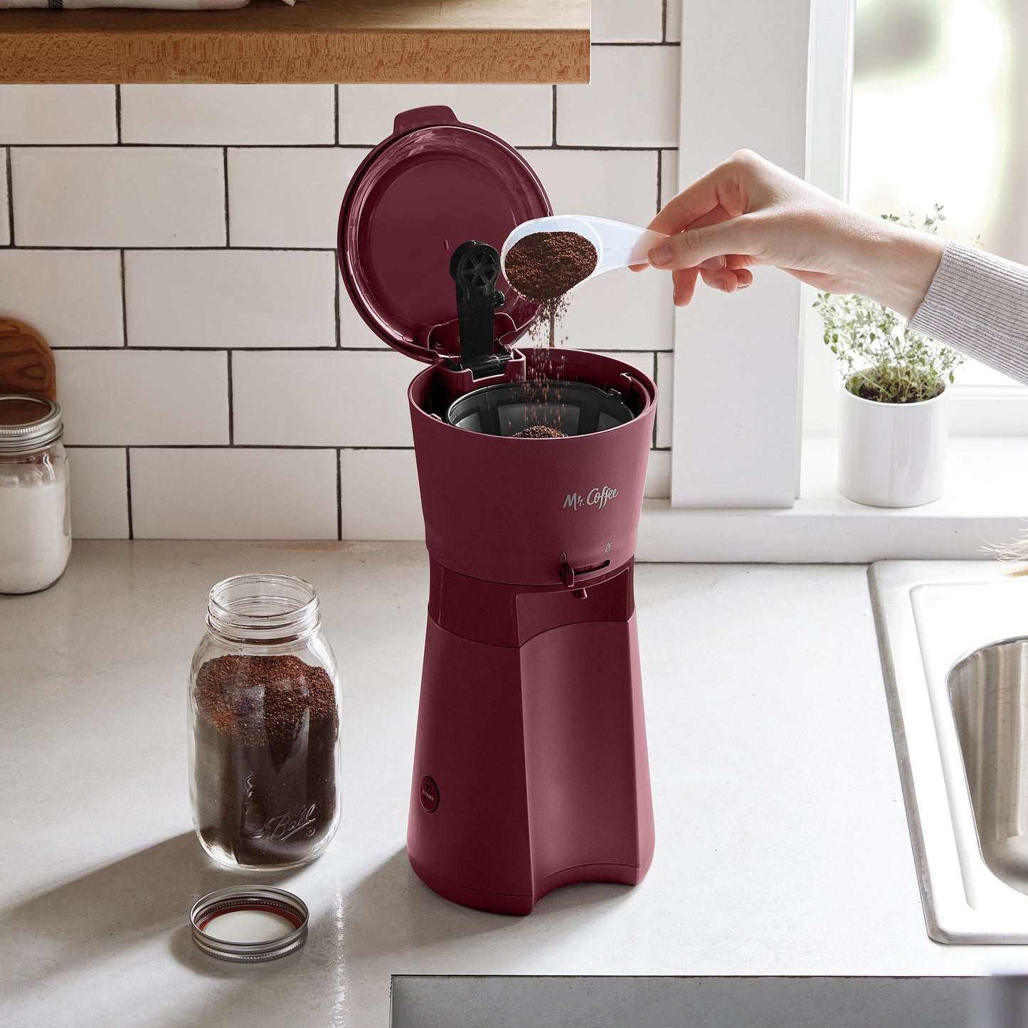 Mr. Coffee® Iced™ Coffee Maker with Reusable Tumbler and Coffee Filter, Burgundy