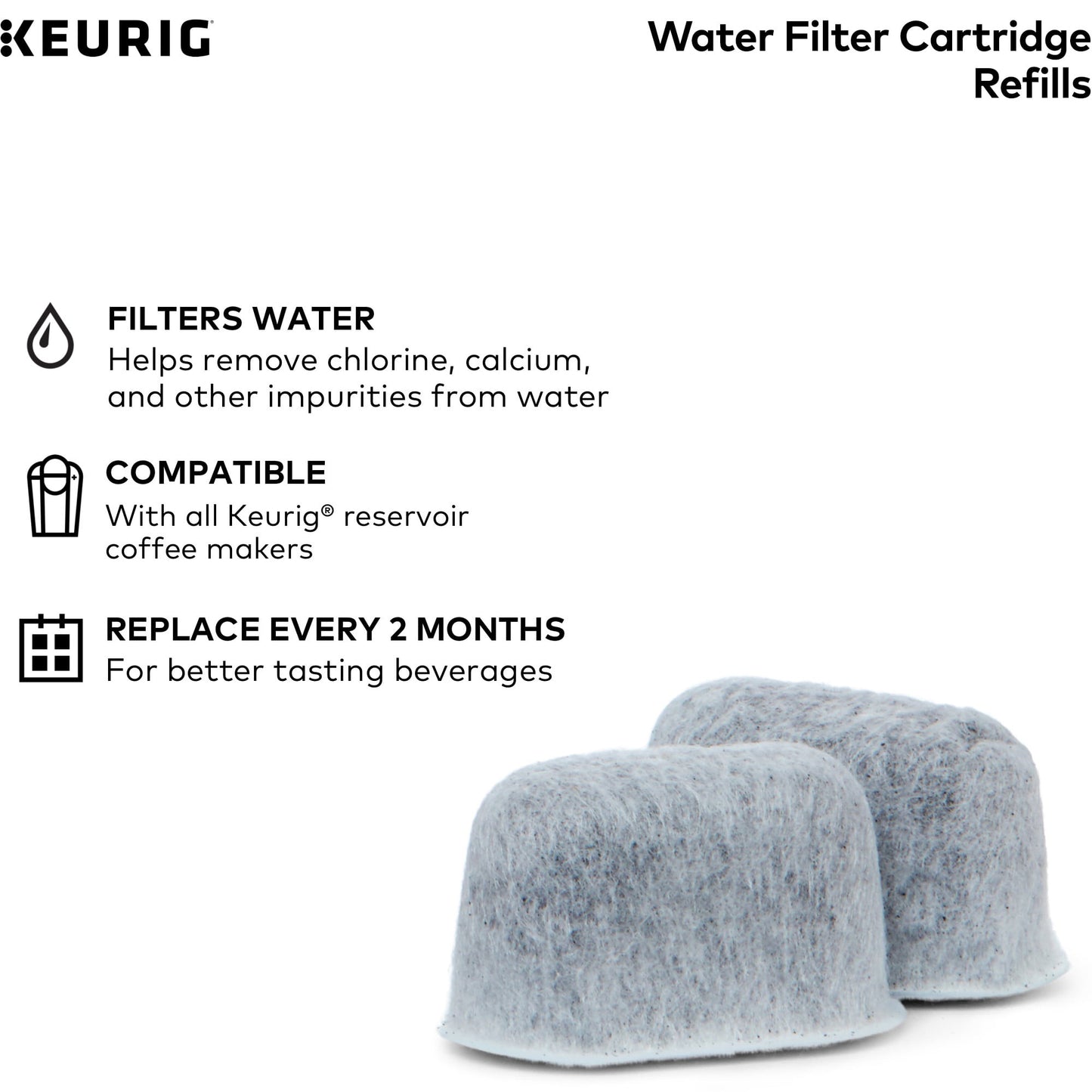 Keurig 2-Pack Water Filter Refill Cartridges, 2 Count, for Use with Keurig 2.0 and 1.0/Classic K-Cup Pod Coffee Makers