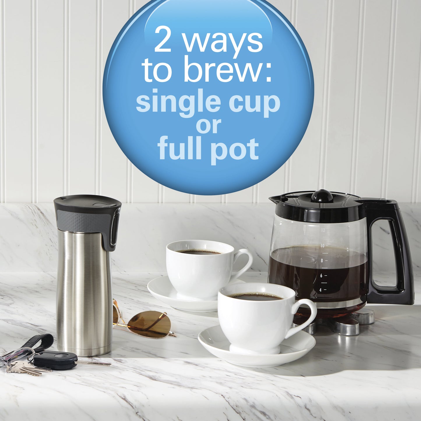 Hamilton Beach 2-Way Programmable Coffee Maker, Single-Serve and 12-Cup Pot, Stainless Steel, Glass Carafe, 47650