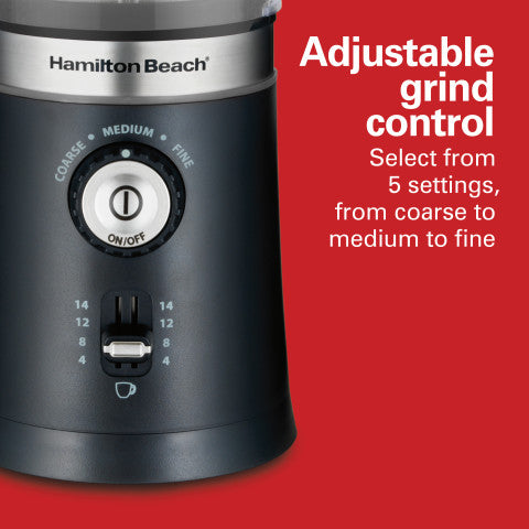Hamilton Beach Custom Grind Coffee Grinder, New, 14 Cup Capacity, Black, Model 80393