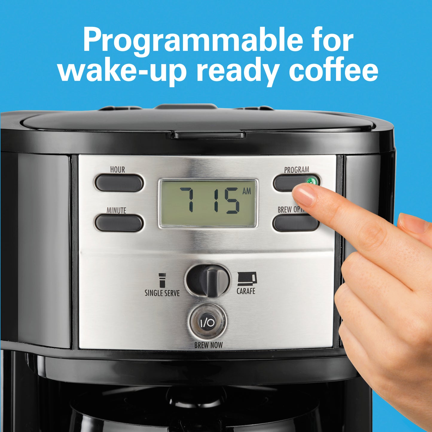 Hamilton Beach 2-Way Programmable Coffee Maker, Single-Serve and 12-Cup Pot, Stainless Steel, Glass Carafe, 47650