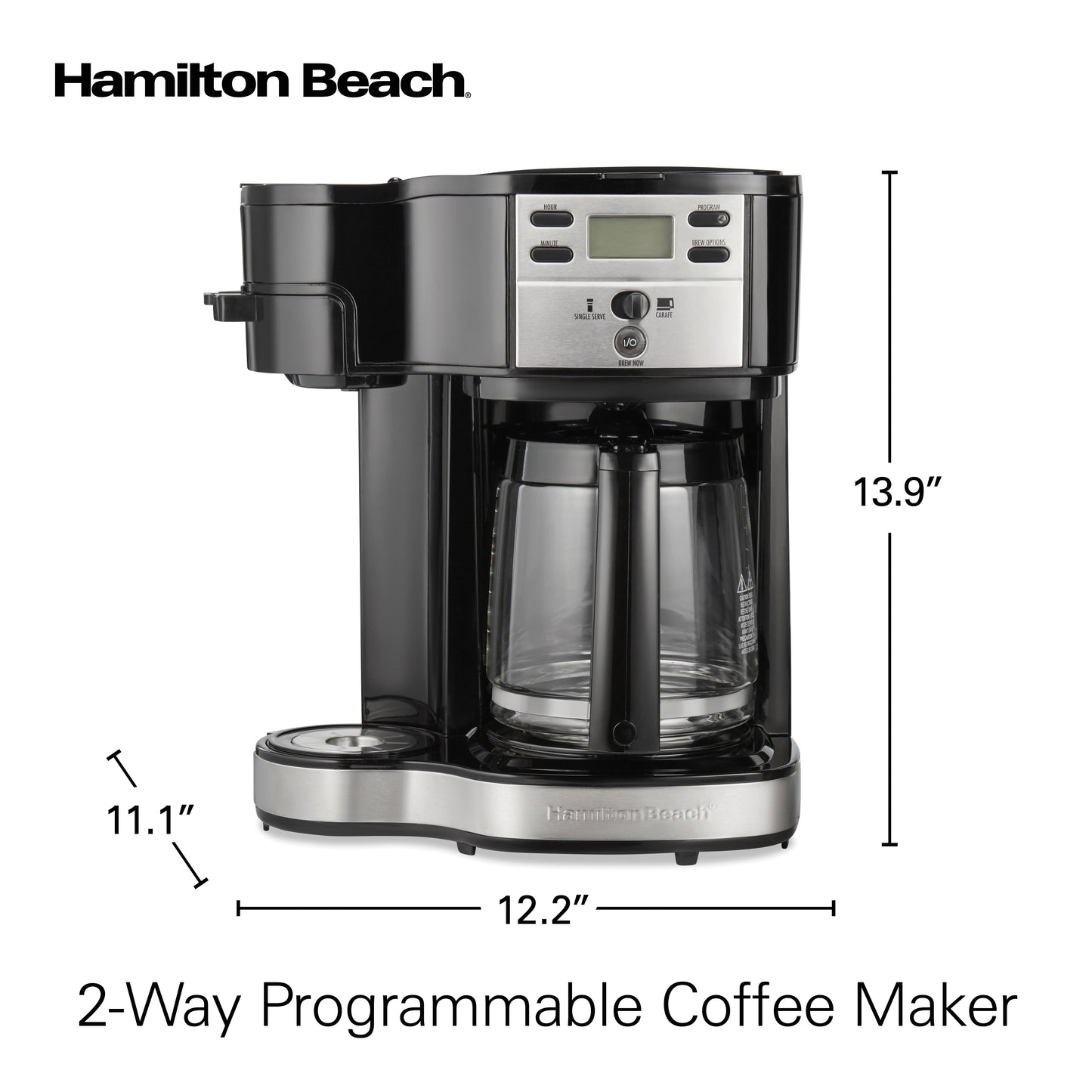 Hamilton Beach 2-Way Programmable Coffee Maker, Single-Serve and 12-Cup Pot, Stainless Steel, Glass Carafe, 47650