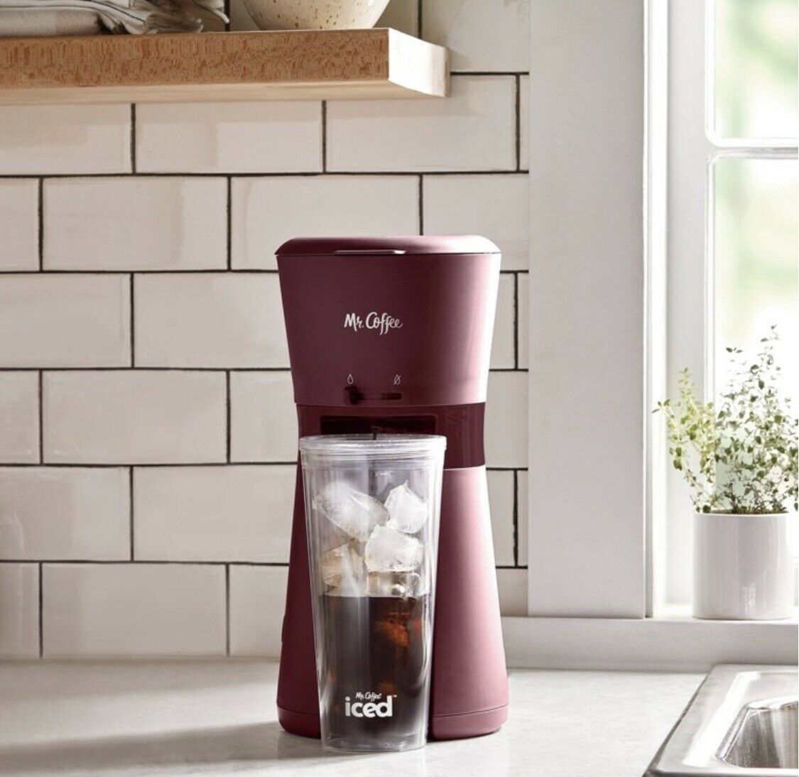 Mr. Coffee® Iced™ Coffee Maker with Reusable Tumbler and Coffee Filter, Burgundy