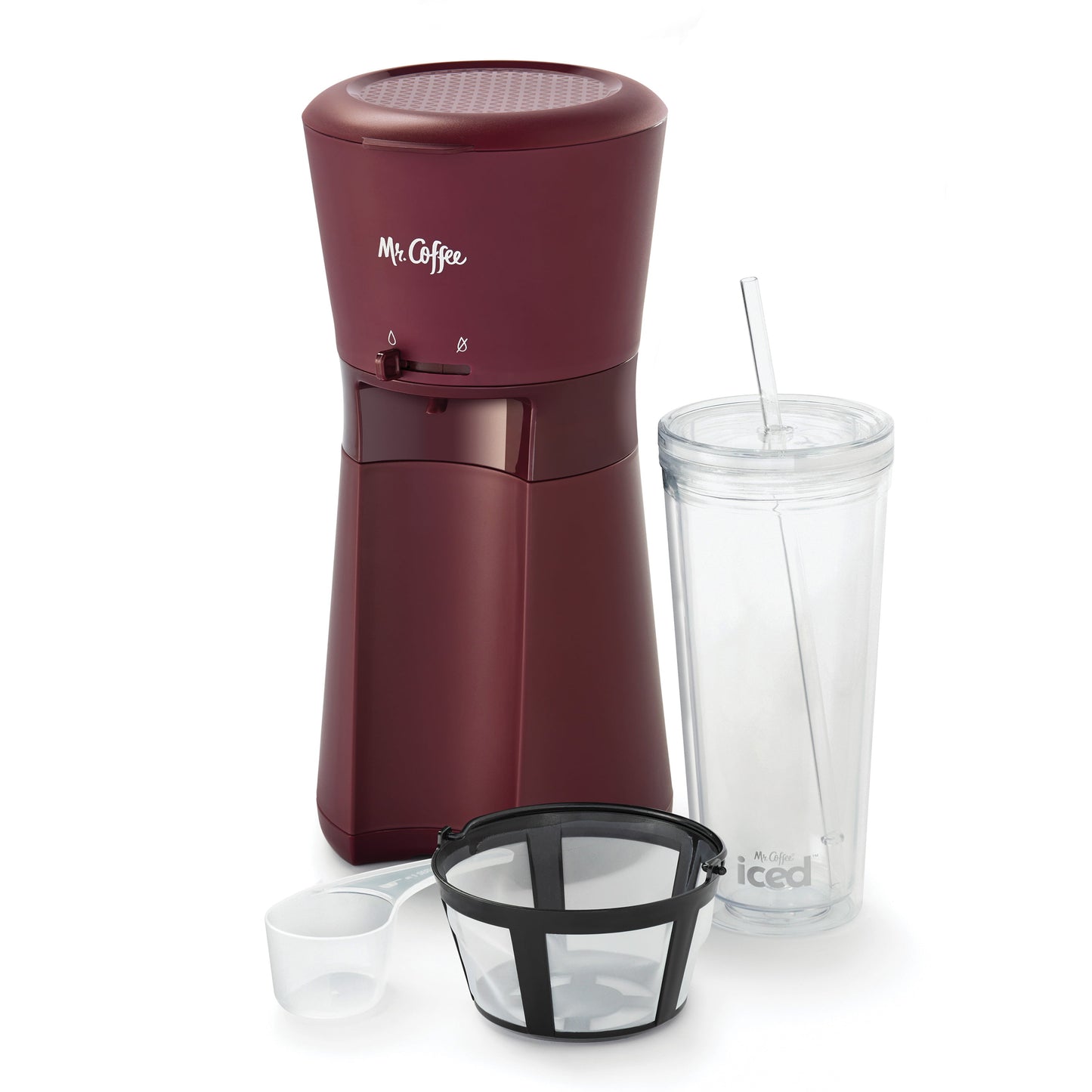 Mr. Coffee® Iced™ Coffee Maker with Reusable Tumbler and Coffee Filter, Burgundy