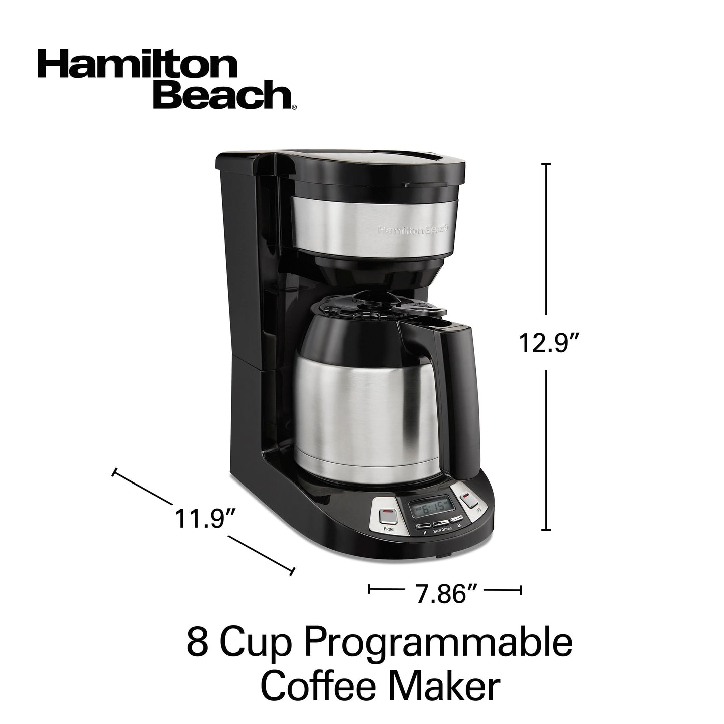 Hamilton Beach Programmable 8 Cup Coffee Maker, Thermal Carafe, Black & Stainless, Model 46240