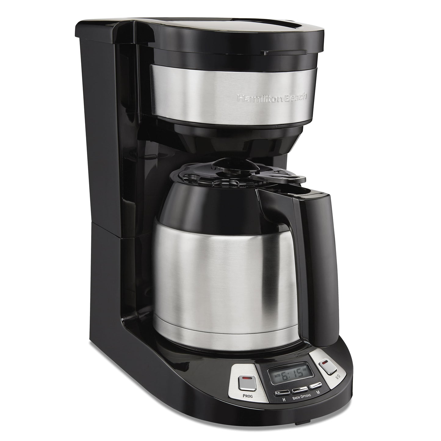 Hamilton Beach Programmable 8 Cup Coffee Maker, Thermal Carafe, Black & Stainless, Model 46240