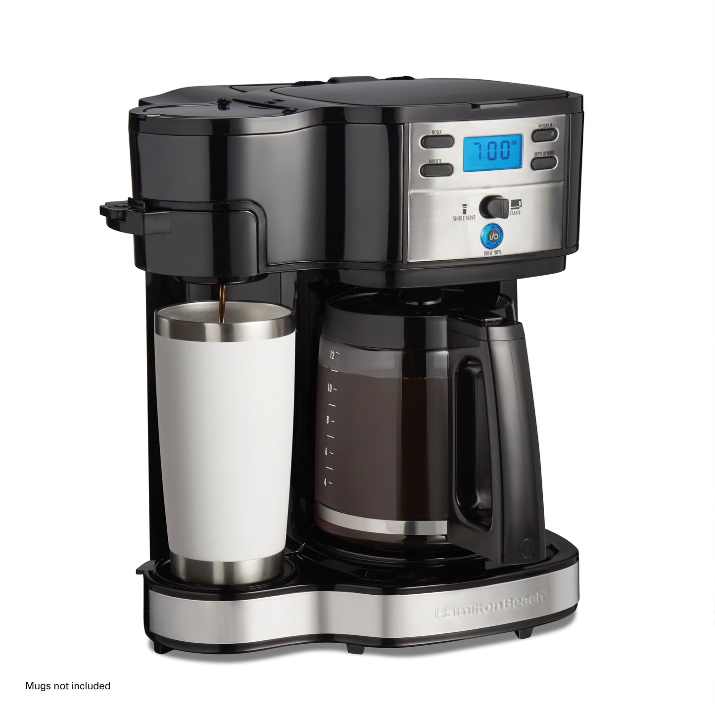 Hamilton Beach 2-Way Programmable Coffee Maker, Single-Serve and 12-Cup Pot, Stainless Steel, Glass Carafe, 47650